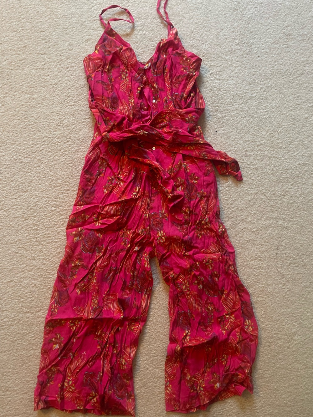 Free People Fuchsia Floral Print Sleeveless Jumpsuit